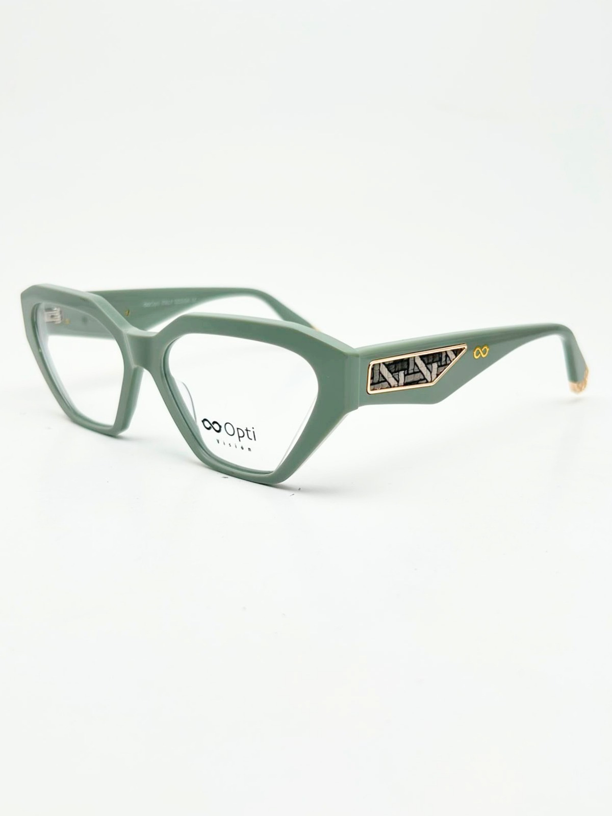 Montura Opti Vision cat eye geométrica en acetato verde salvia