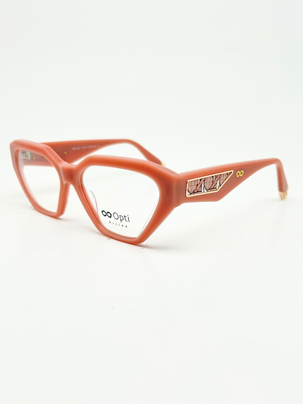 Montura Opti Vision cat eye geométrica en acetato terracota